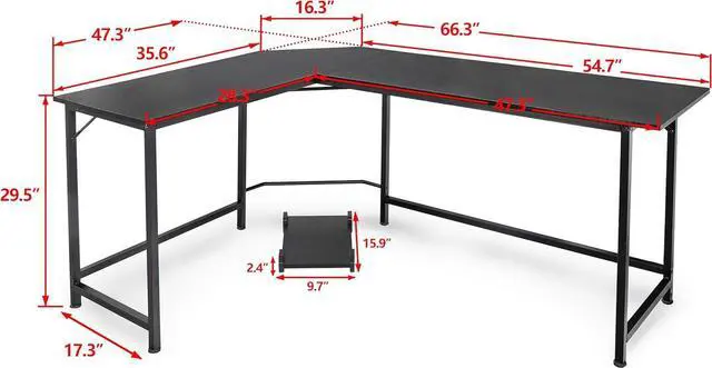 Alt view image 3 of 7 - SUPER DEAL 66" L Shaped Gaming Corner Computer Desk with CPU Stand and Foot Rest Bar, PC Laptop Study Table Workstation Gaming Desk for Home Office, Black