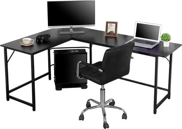 Alt view image 5 of 7 - SUPER DEAL 66" L Shaped Gaming Corner Computer Desk with CPU Stand and Foot Rest Bar, PC Laptop Study Table Workstation Gaming Desk for Home Office, Black
