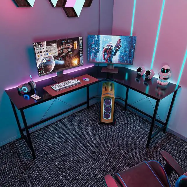 Alt view image 2 of 7 - SUPER DEAL 66" L Shaped Gaming Corner Computer Desk with CPU Stand and Foot Rest Bar, PC Laptop Study Table Workstation Gaming Desk for Home Office, Black