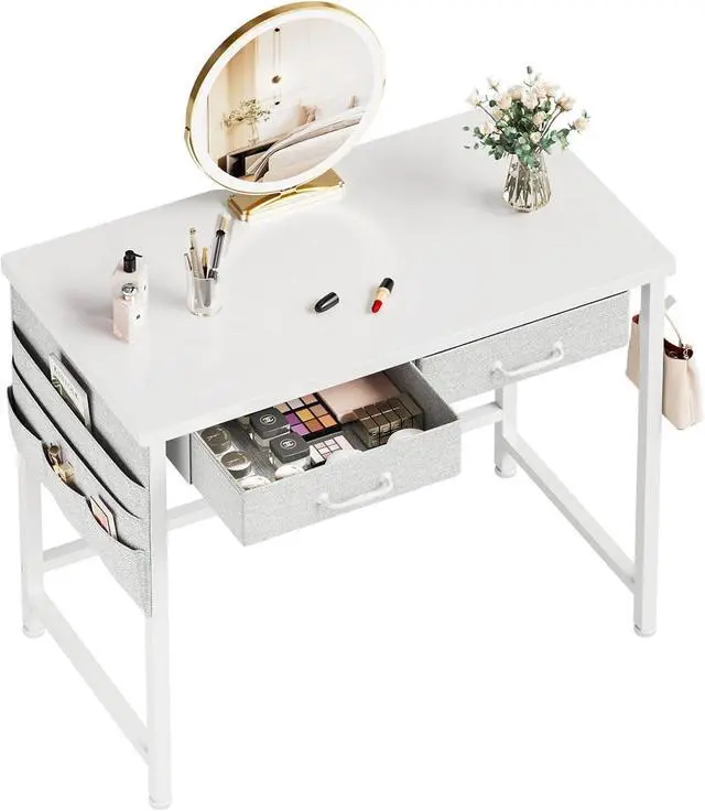 Main image of Maihail Small Desk with Drawers, 31.5 inch Computer Desk with Drawers, Writing Table for Small Spaces, Office Table with Metal Frame, White