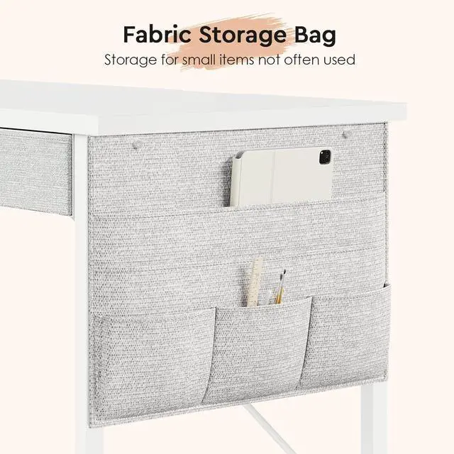 Alt view image 6 of 7 - Maihail Small Desk with Drawers, 31.5 inch Computer Desk with Drawers, Writing Table for Small Spaces, Office Table with Metal Frame, White