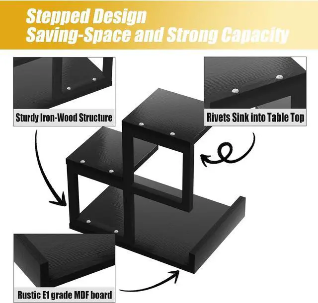 Alt view image 5 of 7 - Gannyfer Wood Desktop Shelf - Freestanding Small Bookshelf Desk Supplies Organizers, 3 Tier Storage Display Rack Office Decor, Stand Shelves with Metal Frame for Books/Plants/Toys(Black)