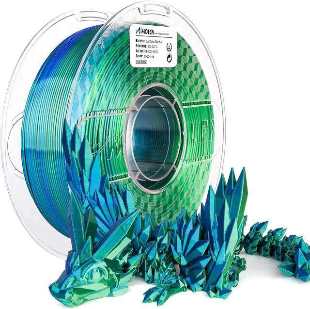 AMOLEN Silk PLA 3D Printer Filament, Silk Dual Color Blue Green PLA Filament 1.75mm, Shiny Coextrusion PLA Filament, Color Change 3D Printing Filament 1KG/2.2lb