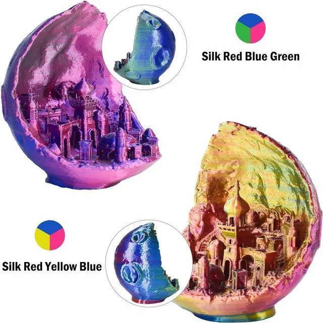 Alt view image 2 of 7 - PLA Filament 1.75mm, Tri-Colors 3D Printer Filament, Rainbow PLA Filament Bundle, Coextrusion 3D Filament with Silk PLA Color Change, 3D Printing Filament +/-0.02mm, 200g X 4 Spool