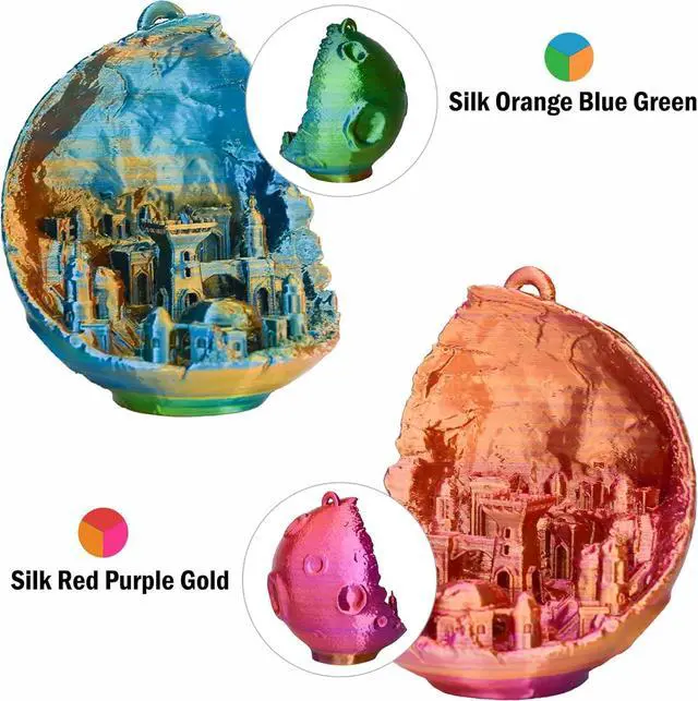 Alt view image 3 of 7 - PLA Filament 1.75mm, Tri-Colors 3D Printer Filament, Rainbow PLA Filament Bundle, Coextrusion 3D Filament with Silk PLA Color Change, 3D Printing Filament +/-0.02mm, 200g X 4 Spool