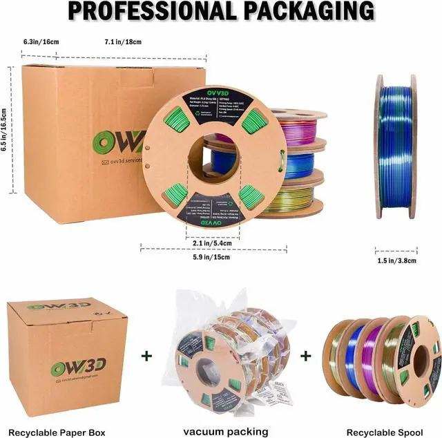 Alt view image 7 of 7 - PLA Filament 1.75mm, Tri-Colors 3D Printer Filament, Rainbow PLA Filament Bundle, Coextrusion 3D Filament with Silk PLA Color Change, 3D Printing Filament +/-0.02mm, 200g X 4 Spool