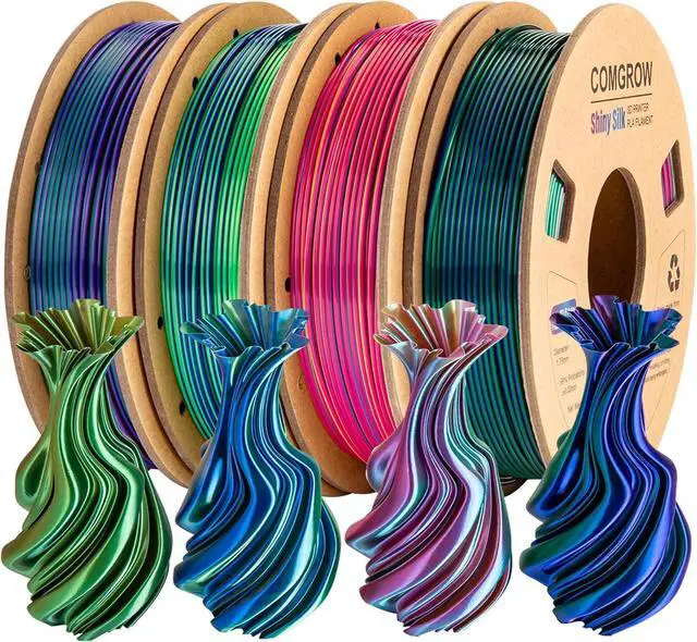 Main image of Comgrow Silk Shiny Rainbow Multi-Color 3D Printer Filament, Comgrow 3D Printing Materials Silk PLA 1.75mm, 3D Printing Filament +/-0.02mm, 250g X 4 Spool