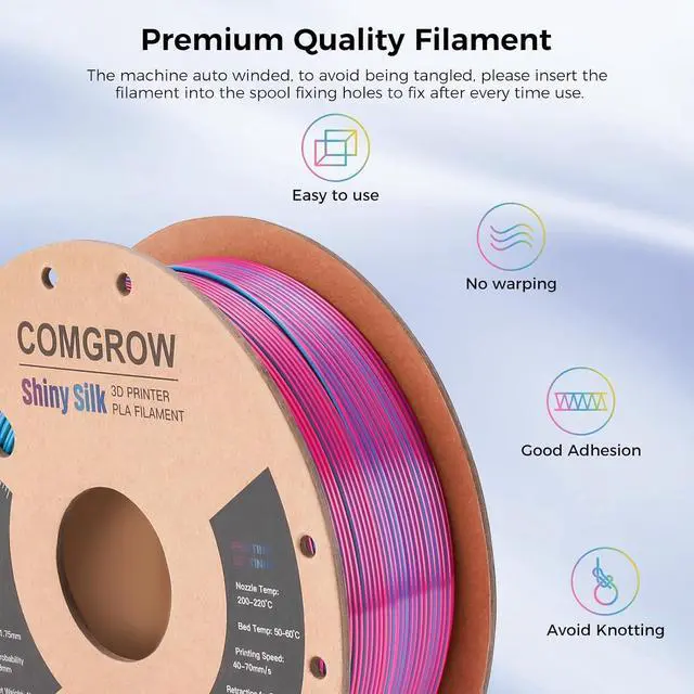 Alt view image 3 of 6 - Comgrow Silk Shiny Rainbow Multi-Color 3D Printer Filament, Comgrow 3D Printing Materials Silk PLA 1.75mm, 3D Printing Filament +/-0.02mm, 250g X 4 Spool