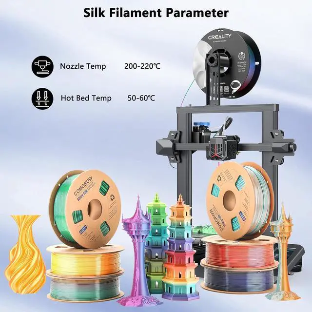 Alt view image 6 of 6 - Comgrow Silk Shiny Rainbow Multi-Color 3D Printer Filament, Comgrow 3D Printing Materials Silk PLA 1.75mm, 3D Printing Filament +/-0.02mm, 250g X 4 Spool