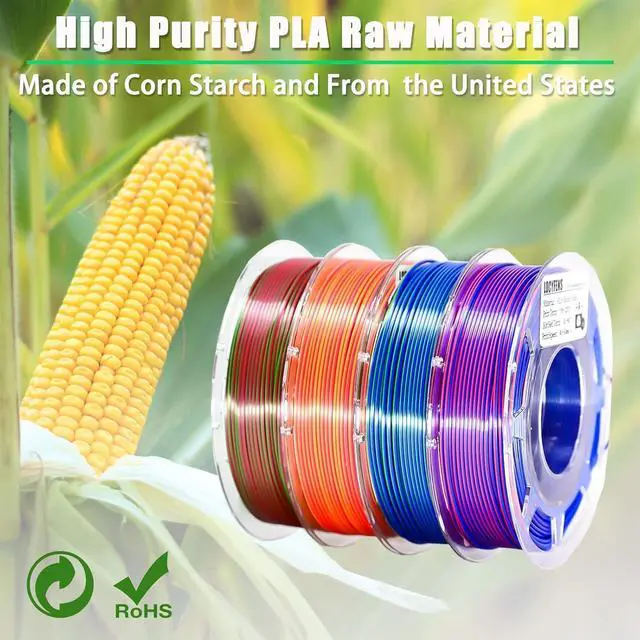 Alt view image 7 of 7 - 3D Printer Filament PLA, Rainbow PLA Filament 1.75mm +/-0.02mm, Silk PLA Dual Color Filament, 2 in 1 Coextrusion 3D Filament Bundle 200g x 4 Spools