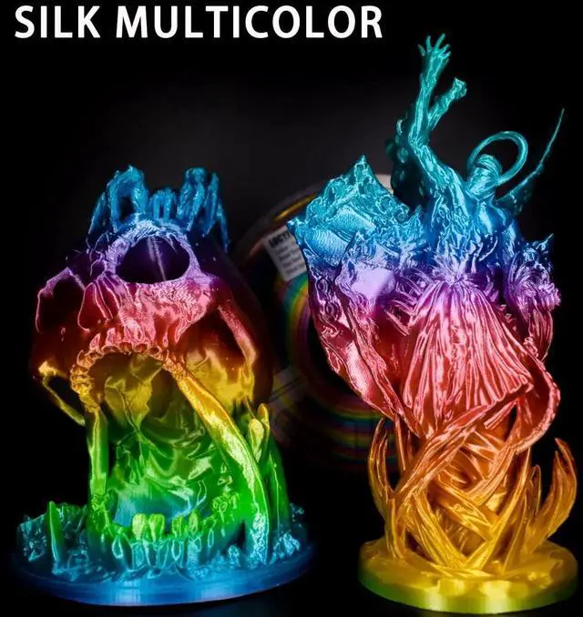 Alt view image 3 of 7 - Silk PLA Filament Multicolor, 3D Printer Filament Rainbow PLA Filament 1.75mm +/- 0.02mm, 3D Printing Filament 1kg/2.2lbs