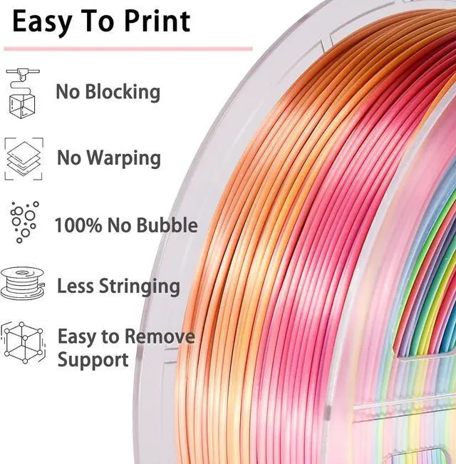 Alt view image 4 of 7 - Silk PLA Filament Multicolor, 3D Printer Filament Rainbow PLA Filament 1.75mm +/- 0.02mm, 3D Printing Filament 1kg/2.2lbs