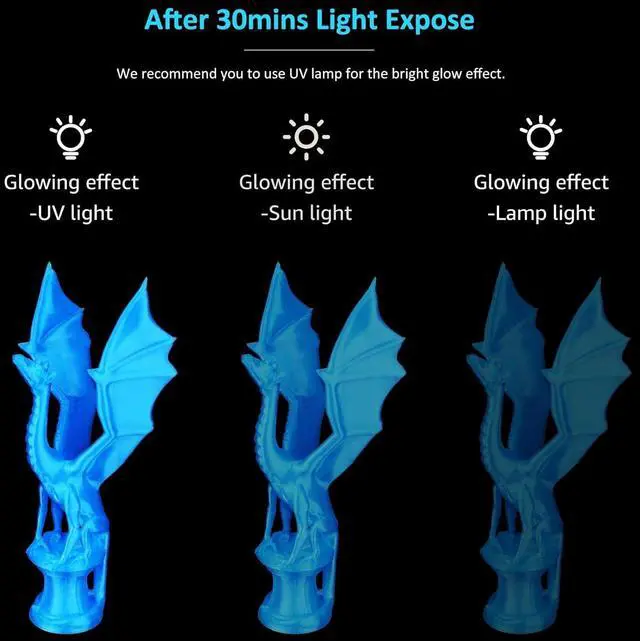 Alt view image 5 of 7 - PLA+ 3D Printer Filament Luminous Blue, 1.75mm No Tangle, Net Weight 2.2lbs Spool (1kg, PLA Pro Plus, Blue with Glow in The Dark Effect