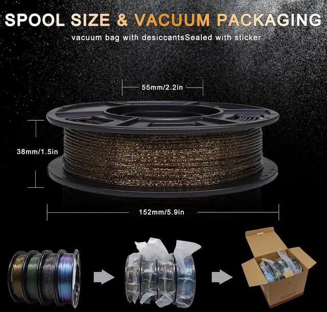 Alt view image 3 of 7 - YOUSU 3D Printer Filament Galaxy PLA Filament 1.75mm, 3D Printing Filament Bundle, Multi Color PLA Filament Glitter 250g X 4 Color Pack.