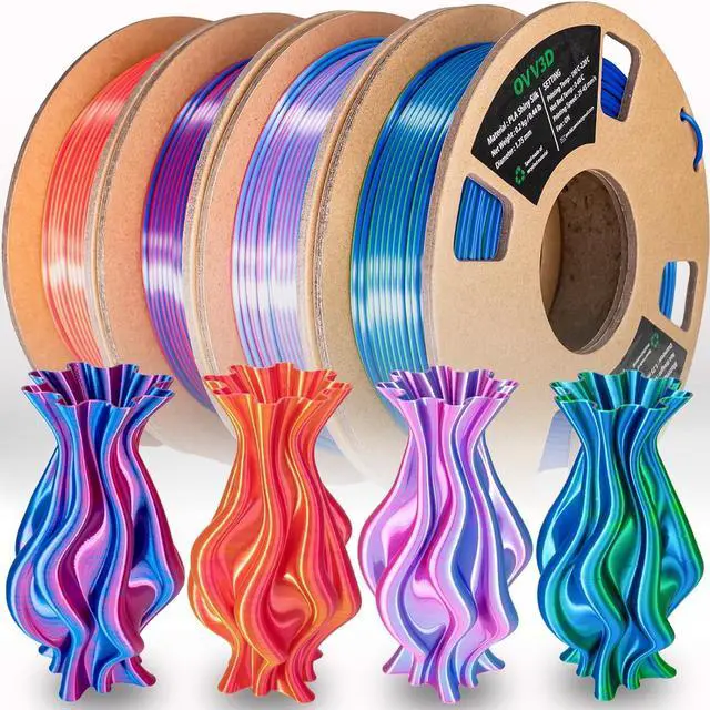 Main image of OVV3D 3D Printer Filament, PLA Filament 1.75mm Bundle, Dual Color Filament, Coextrusion 3D Filament, Silk PLA Color Change Every Inch, 3D Printing Filament +/-0.02mm, 200g X 4 Spool
