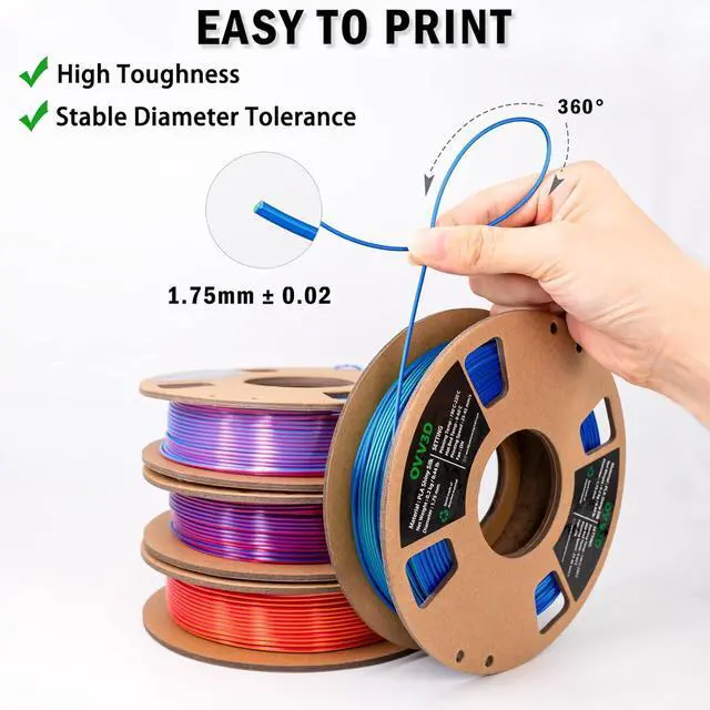 Alt view image 5 of 7 - OVV3D 3D Printer Filament, PLA Filament 1.75mm Bundle, Dual Color Filament, Coextrusion 3D Filament, Silk PLA Color Change Every Inch, 3D Printing Filament +/-0.02mm, 200g X 4 Spool