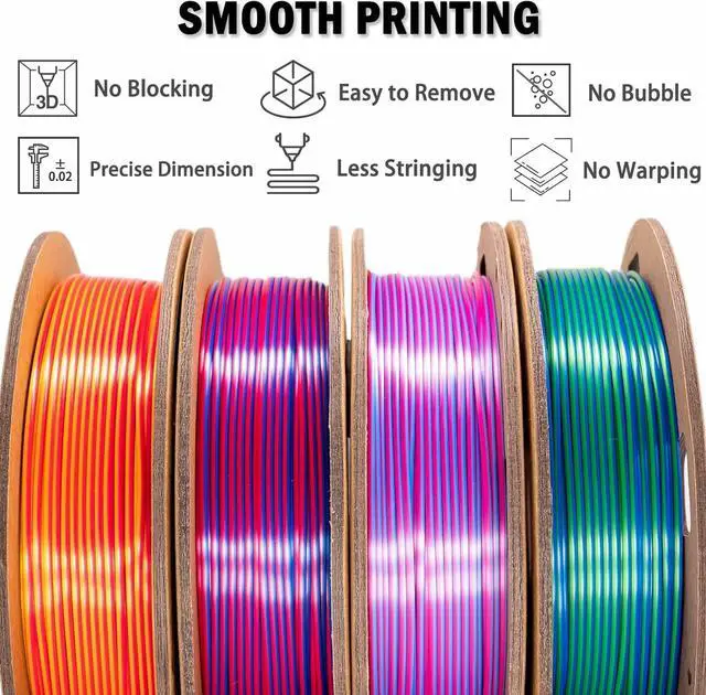 Alt view image 6 of 7 - OVV3D 3D Printer Filament, PLA Filament 1.75mm Bundle, Dual Color Filament, Coextrusion 3D Filament, Silk PLA Color Change Every Inch, 3D Printing Filament +/-0.02mm, 200g X 4 Spool
