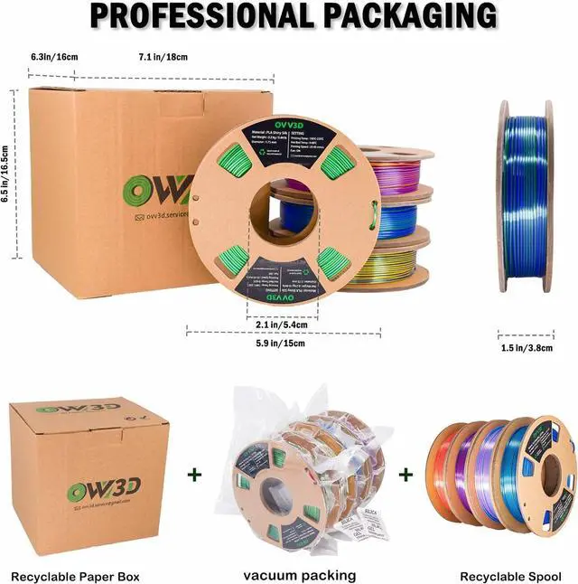 Alt view image 7 of 7 - OVV3D 3D Printer Filament, PLA Filament 1.75mm Bundle, Dual Color Filament, Coextrusion 3D Filament, Silk PLA Color Change Every Inch, 3D Printing Filament +/-0.02mm, 200g X 4 Spool