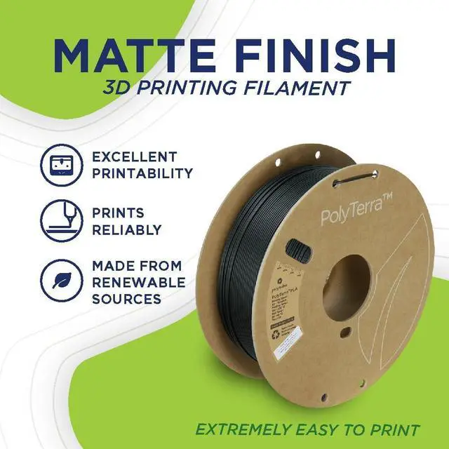 Alt view image 3 of 7 - Polymaker Matte PLA Filament Matte Charcoal Black 1.75mm 1kg 3D Printing Filament, PolyTerra 3D Printer PLA Filament