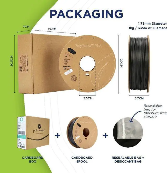 Alt view image 2 of 7 - Polymaker Matte PLA Filament Matte Charcoal Black 1.75mm 1kg 3D Printing Filament, PolyTerra 3D Printer PLA Filament