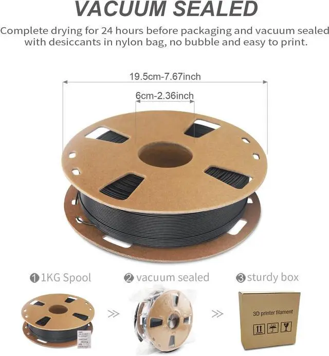 Alt view image 5 of 7 - Petg Filament 1.75,Matte Black Petg Vacuum Sealed,Adhere Well 1kg Carton Spool Matte 3D Printer Filament,Dimensional Accuracy 1.75mm ±0.02mm,Print with Most 3D Printers Using 3D Filament