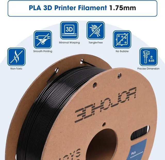 Alt view image 2 of 7 - High Speed PLA Filament 1.75mm Black,3D Printing Filament,1kg Cardboard Spool (2.2lbs), Fit Most FDM 3D Printer,Dimensional Accuracy +/- 0.03 mm,Vacuum Packaging, No Brittle Filaments