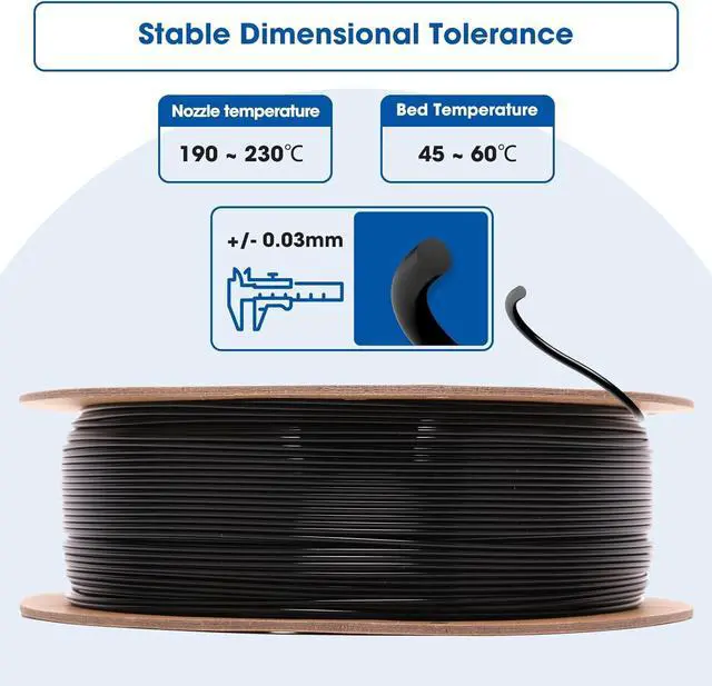 Alt view image 3 of 7 - High Speed PLA Filament 1.75mm Black,3D Printing Filament,1kg Cardboard Spool (2.2lbs), Fit Most FDM 3D Printer,Dimensional Accuracy +/- 0.03 mm,Vacuum Packaging, No Brittle Filaments