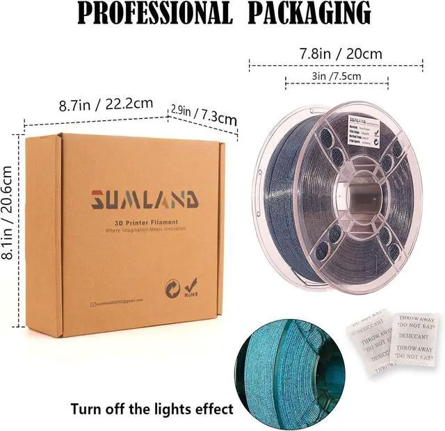 Alt view image 7 of 7 - PLA Filament 1.75mm,3D Printer Filament UV Light Glitter PLA, Black Blue Starry Sky Filament 3D Printing Filament 1.75mm+/-0.02mm,1KG/2.2lb