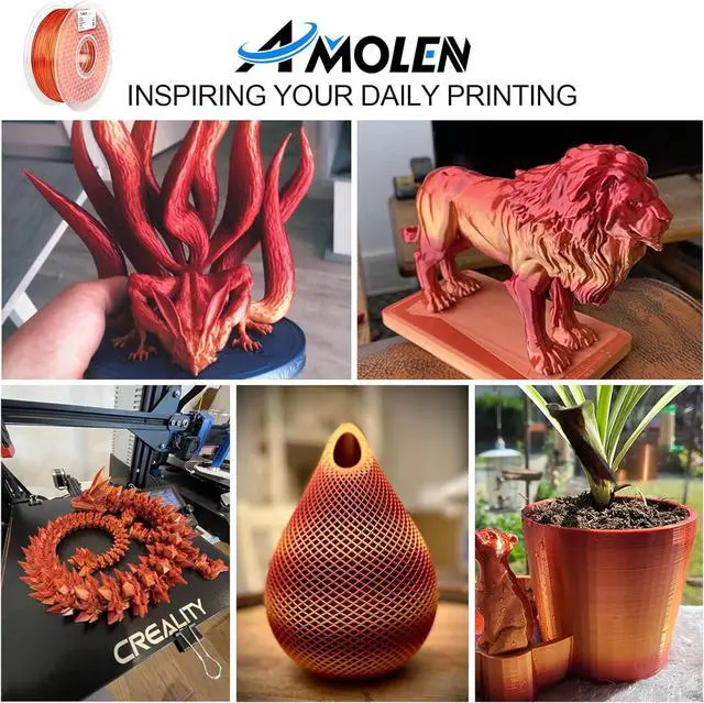 Alt view image 5 of 7 - AMOLEN PLA 3D Printer Filament 1.75mm Silk Shiny Gradient Filament Red Gold Filament, 3D Printing Filament 1KG/2.2lb Compatible with 3D Printer and 3D Pen