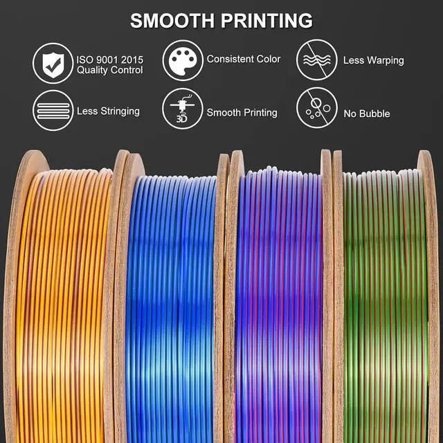 Alt view image 4 of 7 - 3D Printer Filament Bundle, Dual Color Filament, Silk PLA Filament 1.75mm Bundle, Silk Gold Purple, Silk Red Green, Silk Blue Green, Silk Red Blue, 3D Printing Filament, 250gX 4 PLA Spools