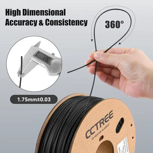 Alt view image 2 of 7 - ABS+ Filament 1.75mm, Dimensional Accuracy +/- 0.03mm, 1KG Spool (2.2 LBS), Strong, Durable, Heat Resistance, Excellent Toughness 3D Printer Filament ABS Plus, Black