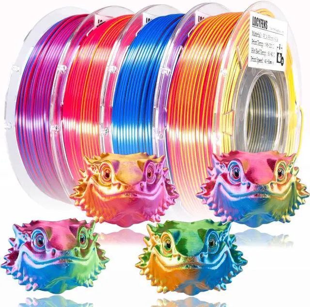 Main image of 3D Printer Filament PLA, 3 in 1 Rainbow PLA Filament 1.75mm +/-0.02mm, High-Speed Printing Silk PLA Tri Color Filament, Fit to AMS, Coextrusion 3D Filament Bundle 200g x 4 Spools