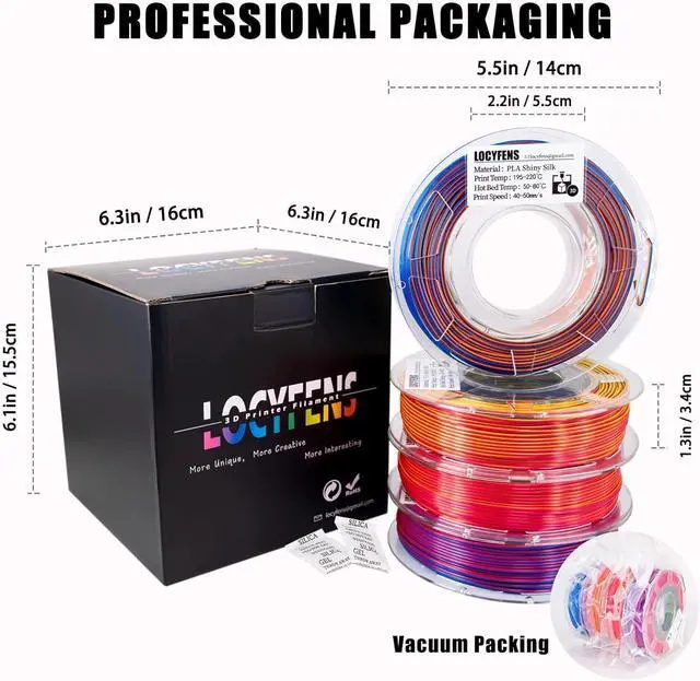 Alt view image 2 of 7 - 3D Printer Filament PLA, 3 in 1 Rainbow PLA Filament 1.75mm +/-0.02mm, High-Speed Printing Silk PLA Tri Color Filament, Fit to AMS, Coextrusion 3D Filament Bundle 200g x 4 Spools