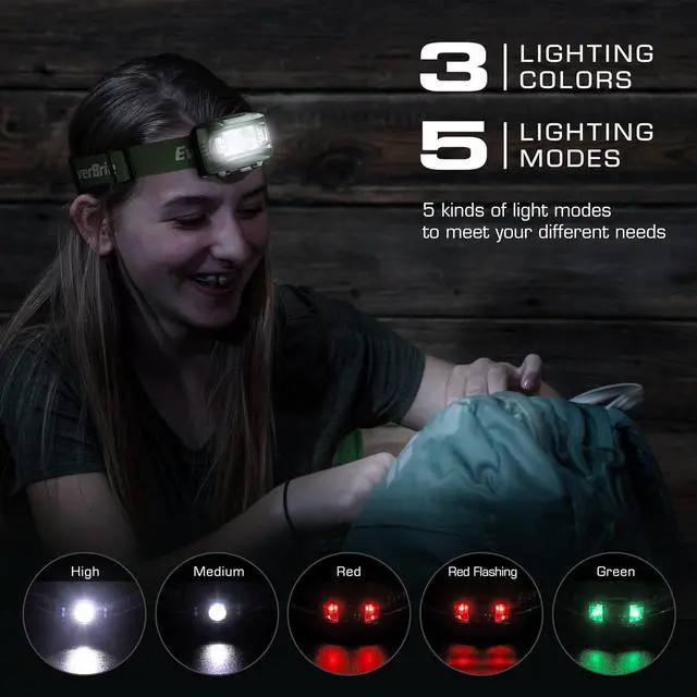 Alt view image 3 of 7 - EverBrite Headlamp, 5 Pack Kids Headlamp with Red Light and Memory Function, Head Lamp for Adults and Kids with 5 Modes, Bright Headlamps for Camping, Running, Batteries Included