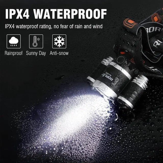 Alt view image 4 of 7 - BORUIT RJ-3000 Headlamp Rechargeable LED Head Lamp Super Bright 5000 Lumen Outdoor Headlight 4 Modes, 4 Helmet Clips Waterproof Construction Hard Hat Head Light Adults Camping Hiking Hunting Gear