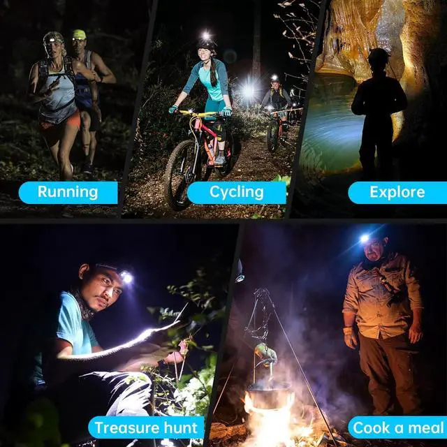 Alt view image 7 of 7 - LED Rechargeable Headlamp, Headlight 90000 Lumens Super Bright with 6 Modes & IPX5 Warning Light, Motion Sensor Adjustable Headband Head Lamp, 60° for Adult Outdoor Camping Running Cycling