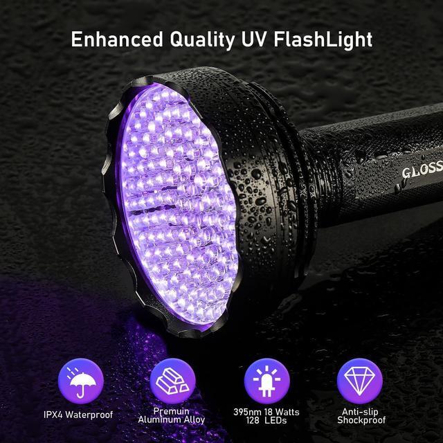 Alt view image 2 of 6 - Blacklight Flashlight,128 LED UV Flashlights, Upgraded Bright Ultraviolet Flashlight Professional Black Light for Dog/Cat, Hunting Scorpions