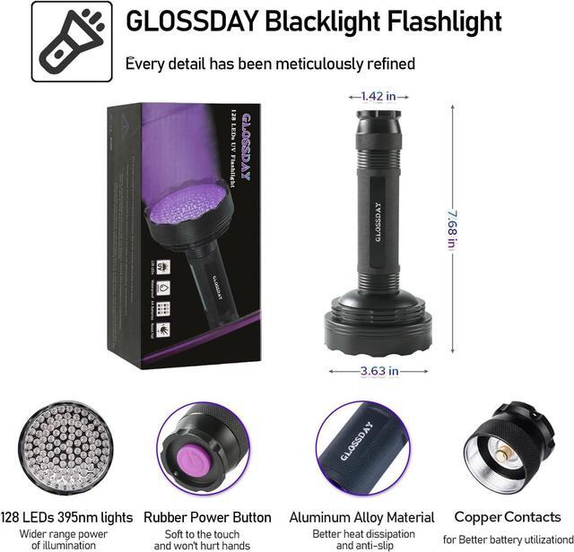 Alt view image 6 of 6 - Blacklight Flashlight,128 LED UV Flashlights, Upgraded Bright Ultraviolet Flashlight Professional Black Light for Dog/Cat, Hunting Scorpions
