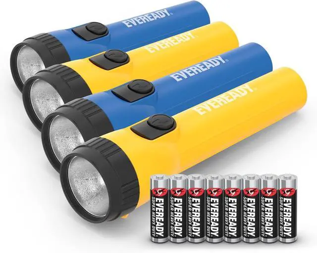 Main image of EVEREADY LED Flashlights (4-Pack), Bright Flashlights for Emergencies and Camping Gear, Flash Light with AA Batteries Included, Blue/Yellow (4-Pack)