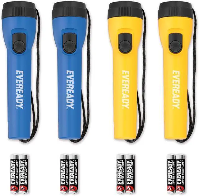 Alt view image 7 of 7 - EVEREADY LED Flashlights (4-Pack), Bright Flashlights for Emergencies and Camping Gear, Flash Light with AA Batteries Included, Blue/Yellow (4-Pack)