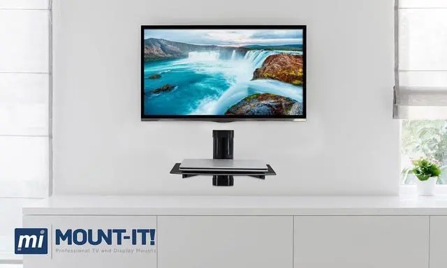 Alt view image 2 of 7 - Mount-It! Floating TV Shelf, Wall Mounted Shelf for Receiver, Cable Box, PlayStation, Xbox, DVD Player, Projector and AV Components, 17.6 Lbs Capacity, 1 Shelf, Tinted Tempered Glass Black