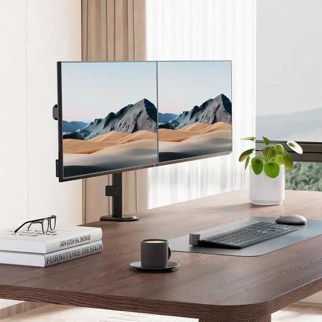 Alt view image 2 of 7 - Mount-It! Dual Monitor Mount, Dual Monitor Arm for 2 Screens on Desk, Adjustable Tilt and Swivel Arms for Double Screen up to 32 and 19.8 Lbs VESA 75x75 and 100x100 C-clamp & Grommet
