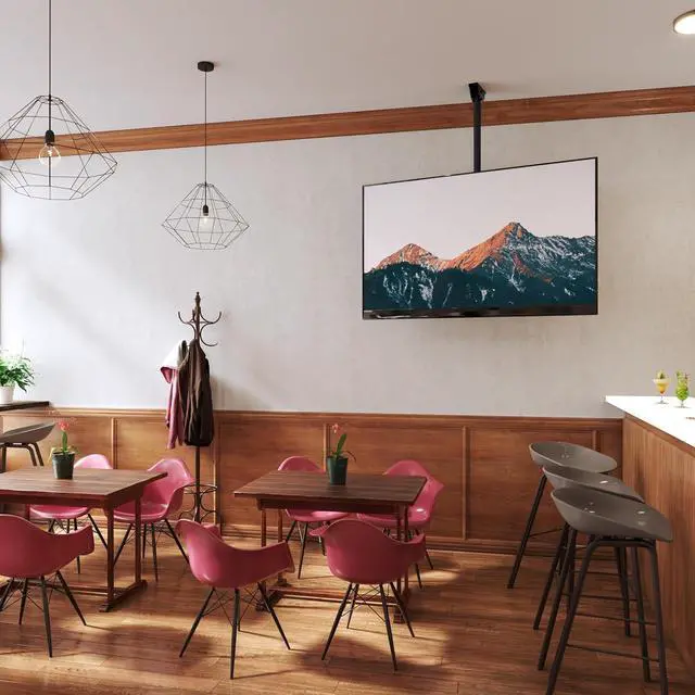 Alt view image 3 of 7 - Mount-It! TV Ceiling Mount Bracket, Adjustable Height Full Motion 360 Deg Rotation Tilting Swiveling for Flat Panel LCD LED OLED Plasma TVs, Fits up to 75 Inch 110 Pound Capacity, Black (MI-509B)