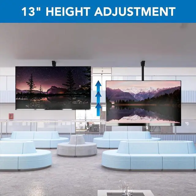 Alt view image 4 of 7 - Mount-It! TV Ceiling Mount Bracket, Adjustable Height Full Motion 360 Deg Rotation Tilting Swiveling for Flat Panel LCD LED OLED Plasma TVs, Fits up to 75 Inch 110 Pound Capacity, Black (MI-509B)