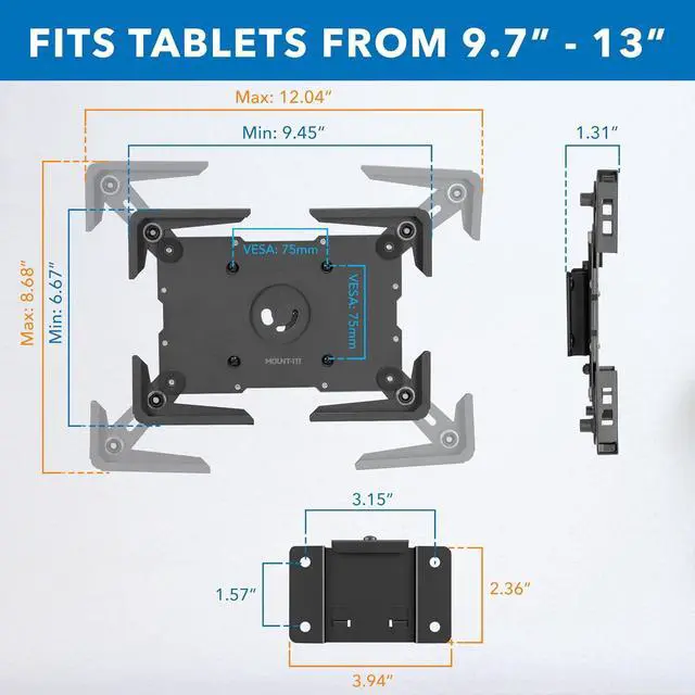 Alt view image 5 of 7 - Mount-It! Universal Tablet Wall Mount, Anti-Theft iPad Mount, Enclosure Fits Tablets from 9.7" to 13" Screen Size, Flush Wall Mounting Kiosk, Durable Steel Design, Black