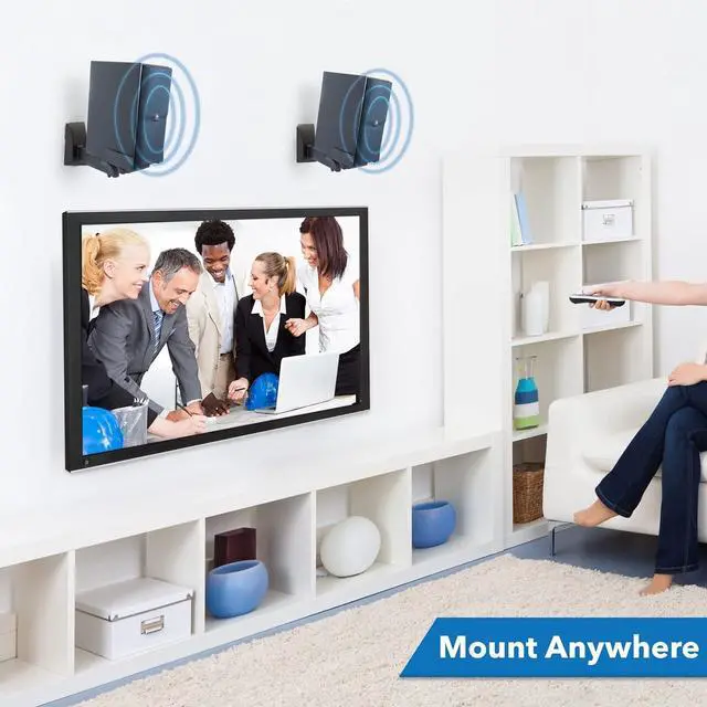 Alt view image 2 of 7 - Mount-It! Bookshelf Speaker Wall Mount, Pair of Universal Side Clamping Speaker Shelf Wall Mounting Brackets for Large or Small Speakers, 2 Full Motion Mounts, 55 Lbs Capacity, Black (MI-SB37)