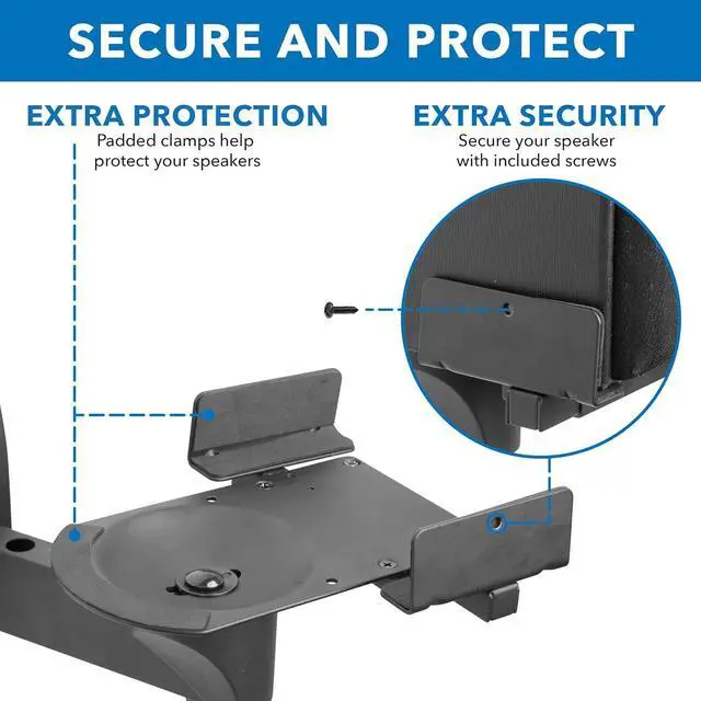 Alt view image 3 of 7 - Mount-It! Bookshelf Speaker Wall Mount, Pair of Universal Side Clamping Speaker Shelf Wall Mounting Brackets for Large or Small Speakers, 2 Full Motion Mounts, 55 Lbs Capacity, Black (MI-SB37)
