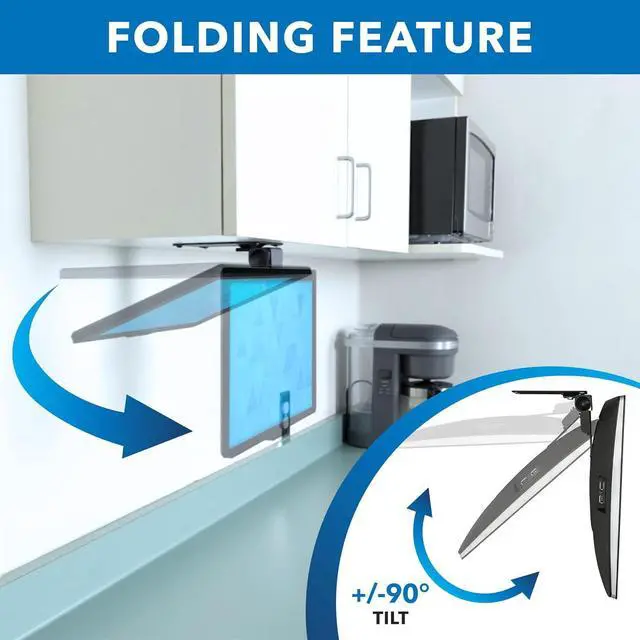 Alt view image 4 of 7 - Mount-It! Compact Folding Ceiling TV Mount | Flip Down and Under Cabinet TV Bracket for Small Screens Up to 24 Inches | 90° Tilt and 360° Swivel | VESA 50x50, 75x75, 100x100 | Max 18 lbs