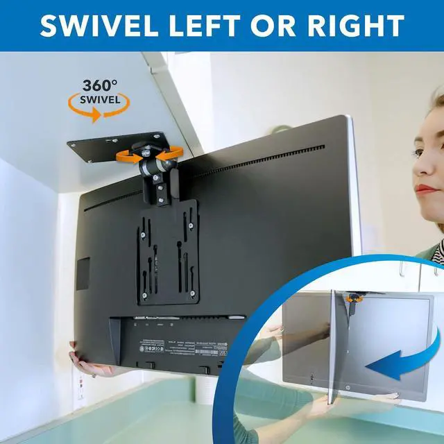Alt view image 6 of 7 - Mount-It! Compact Folding Ceiling TV Mount | Flip Down and Under Cabinet TV Bracket for Small Screens Up to 24 Inches | 90° Tilt and 360° Swivel | VESA 50x50, 75x75, 100x100 | Max 18 lbs