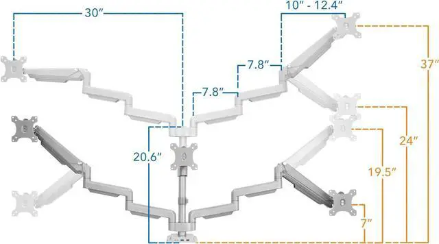 Alt view image 7 of 7 - Mount-It! Triple Monitor Mount with USB and Audio Ports, 3 Monitor Desk Mount, Balanced Height Adjustable Triple Monitor Stand for Three Computer Screens 24 27 30 32 Inch VESA Screens, Gaming, Office